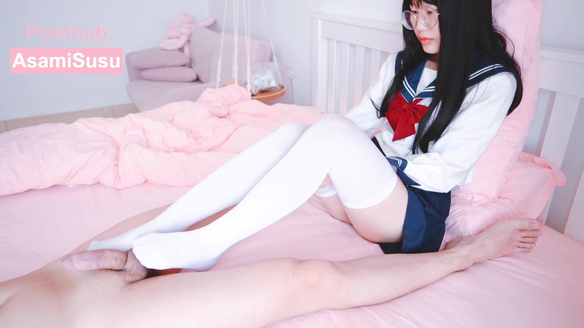 Asamisusu jk uniform white knee socks walking on the meat stick footjob asamisu premium xxx porn