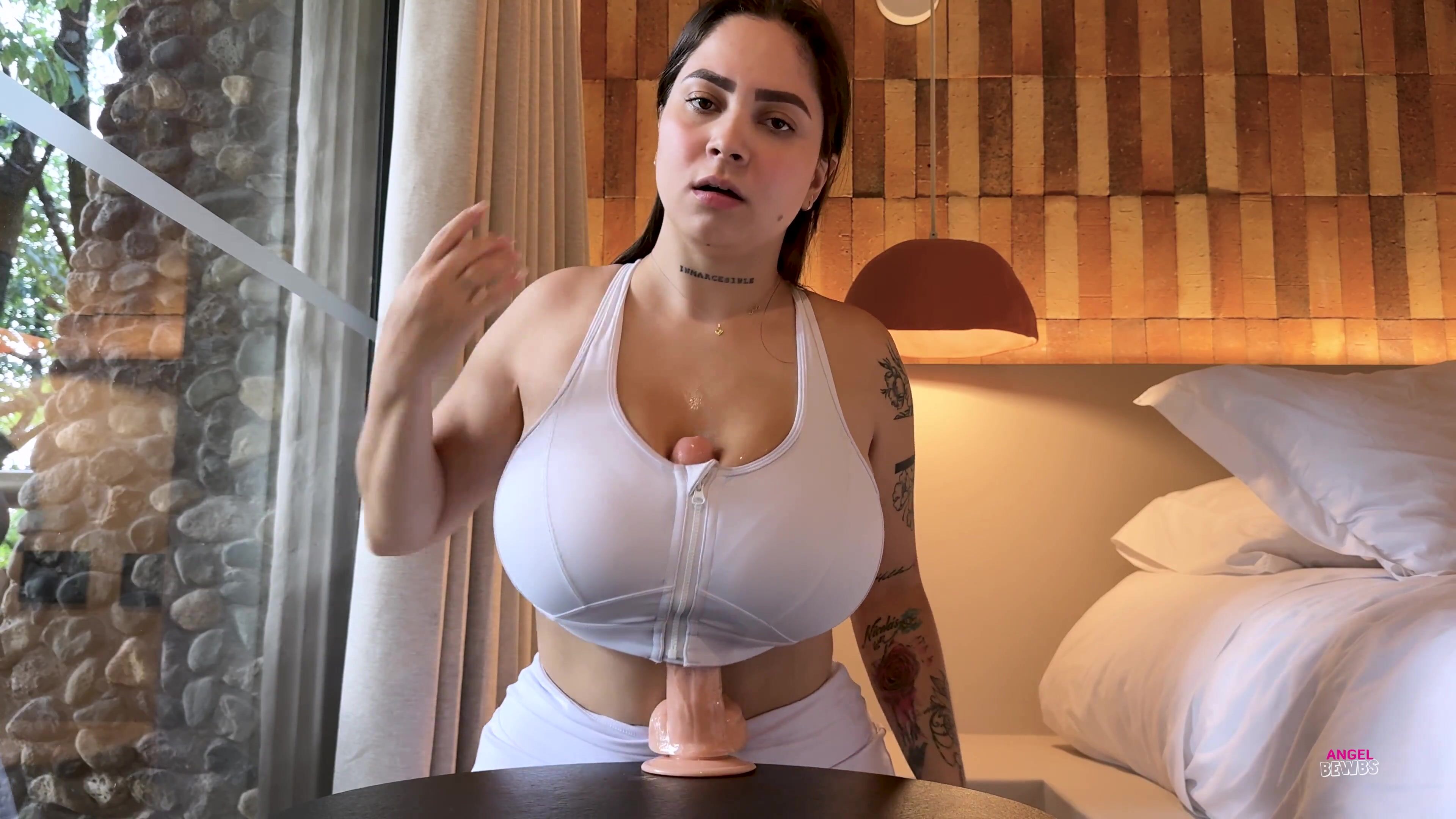 Kim Velez- handsfree dildo titty-fuck with huge cum explosion